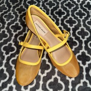 ANTONIO MELANI - the Remmie Mary Jane Flat 8M - they’re a Sunflower color.